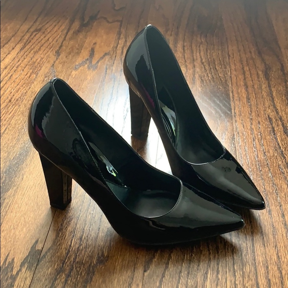 DVF Black Patent Block Heels